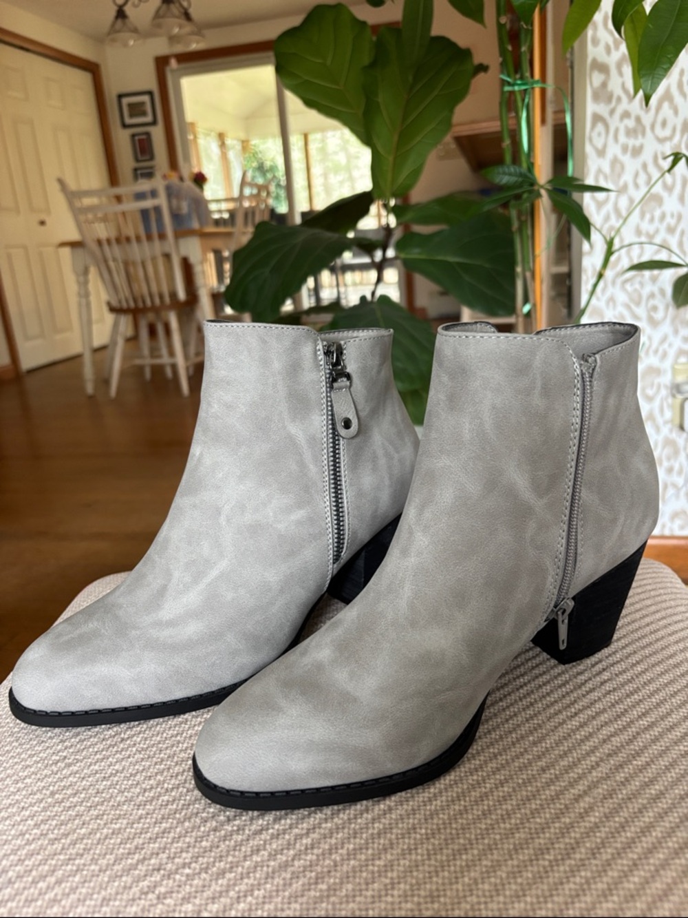Women's Light Gray Side-Zip Ankle Booties